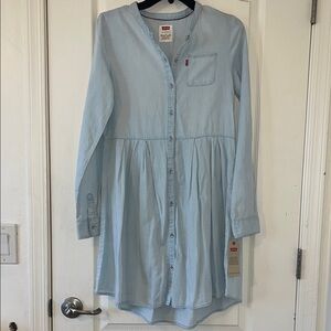 Levi's Blue Gray Buttoned Long Sleeve Shirt Dress